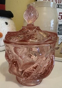 Vintage 1980s Fenton Dusty Rose Pink Paisley Swirl Glass Candy Dish W/ Lid EUC - Picture 1 of 20