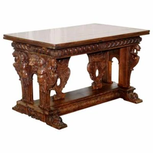 RARE 18TH CENTURY FRENCH WALNUT RENAISSANCE EXTENDING HIGH TABLE HEAVILY CARVED  - Picture 1 of 12