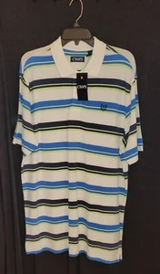 NWT CHAPS MEN'S Size L, Blues, White & Green Striped Polo Shirt - Picture 1 of 3