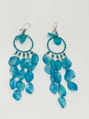 "Pendientes colgantes concha hechos a mano azul océano llamativos playa araña de 5,75""" Foto 1 de 4