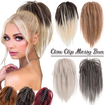 Extensiones de cola de caballo Updo suavizado grueso real moño Scrunchies con clip de garra EE. UU. Foto 1 de 4