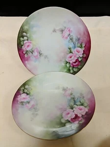 2 Sevres Bavaria handbemalte rosa Rosen 7,5" signierte Mittagessen Teller - Bild 1 von 4