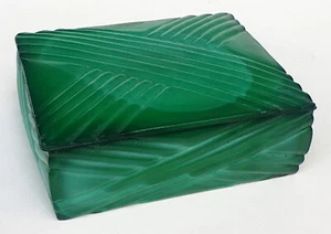 Scatola con coperchio Art Decò antica vetro malachite verde 11,5x9,5 Curt Schlevogt Boemia anni 30 - Foto 1 di 5