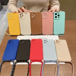 Cordino collana custodia silicone per iPhone 15 14 Pro Max 13 12 11 XR Xs X - Foto 1 di 22