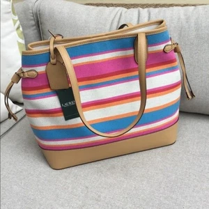 Ralph Lauren Genuine Striped Canvas Bag New With Tags - Picture 1 of 9