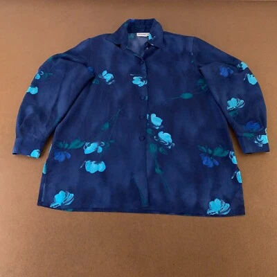 Liz Baker 女式 XL 码蓝色花卉印花长袖加厚肩衬衫 — 第 1/4 张图片