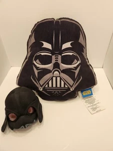 Star Wars Darth Vader Plush Throw Pillow 14x12, & Angry Bird Darth Vader Plush. - Picture 1 of 6