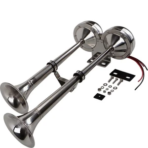 12V Marine Boat horn Waterproof Stainless Steel Dual Trumpet Horn for Boats S... - Picture 1 of 8