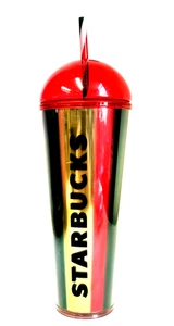Starbucks 2024 Metallic Red, Green & Gold Stripe Cold Cup Dome Tumbler Holiday - Bild 1 von 9