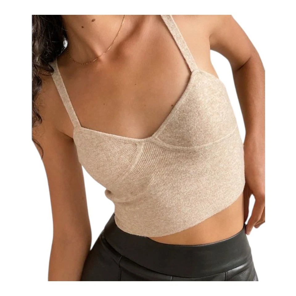 Camiseta sin mangas Bustier Aritzia Wilfred mezcla de cachemir capas beige para mujer XL Foto 1 de 4