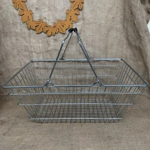 Vintage Metal Wire Steel Shopping Basket Black Rubber Handles Storage - Picture 1 of 4