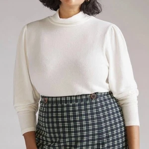 Anthropologie Puff Sleeve Turtleneck Sweater Women 3X Ivory Lightweight Pullover - Picture 1 of 9