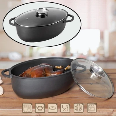 Aluguss Gänsebräter Bratentopf Schmortopf Auflaufform Glasdeckel 39x26,5x19cm - Bild 1 von 4