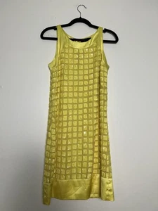 AIDAN MATTOX Womens Yellow Mini Dress 6 Textured Sequin Cocktail 100% Silk Party - Picture 1 of 23