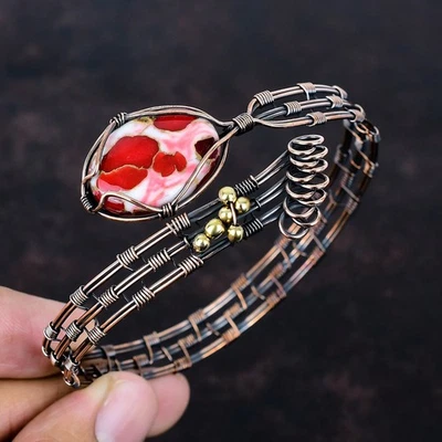 Brazalete ajustable Kingman rojo mohave cobre turquesa alambre de cobre envuelto Foto 1 de 4