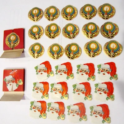 SELLOS DE NAVIDAD ANTIGUOS DE 1930 - ADORNOS DORADOS DESTACADOS - CADA UNO EN PAQUETES ROJOS ORIGINALES Foto 1 de 4