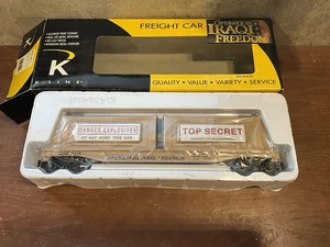 VINTAGE K-LINE OPERATION IRAQI FREEDOM USNX 5410 FLAT CAR W/ 2 TOP SECRET CRATES - Picture 1 of 17