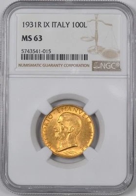 1931R IX Italy Gold 100 Lira / 100L / NGC MS63 - Image 1 of 2