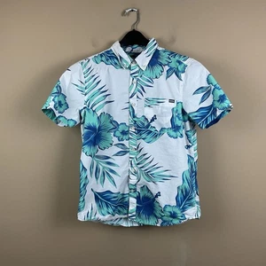 Chubbies Hawaiian Shirt Mens M Button Down White Floral S/S Cotton Spandex - Picture 1 of 9