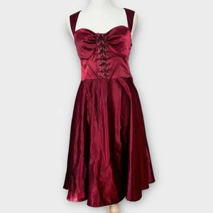 Unique Vintage Satin Corset Lace Up Dress Size L - Picture 1 of 9