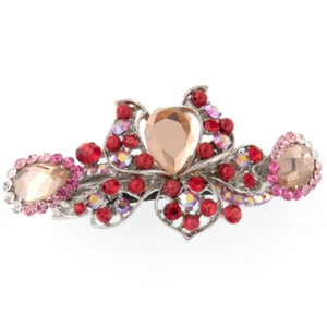 Flower Hair French Metal Barrette Clasp Clip crystal Rhinestone Coral Stone New - Picture 1 of 5