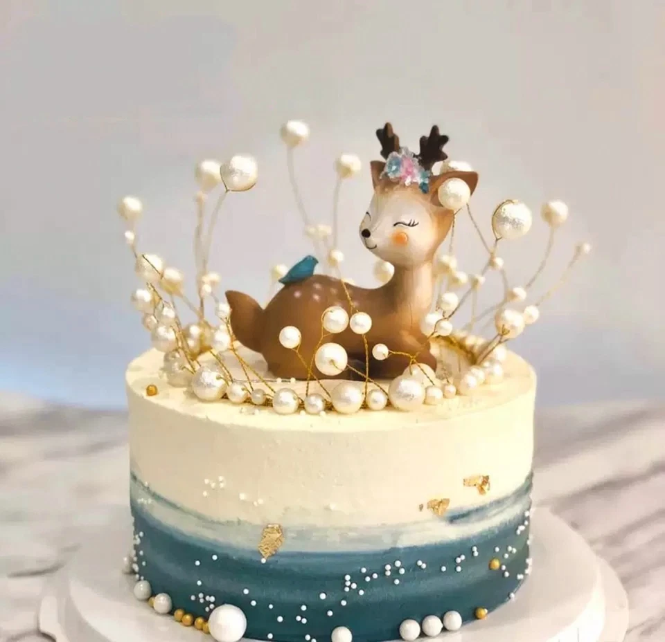 Ciervo Oro Perla Corona Pastel Topper, Pastel de Cumpleaños, Decoración, Juego de Juguetes Foto 1 de 1