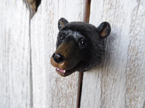 Black BEAR Head Grizzley Brown Bear Knob Cabin Rustic Distressed Cabinet Decor Cover