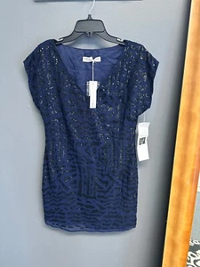 Vestido Trina Turk Lentejuelas Talla 2 Funda Cóctel Azul Marino Corto Slv Nuevo con Etiquetas Original $398 - Imagen 1 de 8