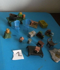 Doll house furniture misc lot 18 pcs chairs table metal toy U36 - Picture 1 of 2