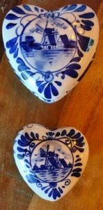 2 Vintage Porzellan handbemalt herzförmige Schmuckschatulle Delft und Elesva - Bild 1 von 11