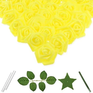 100 Pcs 3 Inch Artificial Flowers Bulk 5 in 1 Set Faux Foam Fake Rose Head We... - Picture 1 of 6