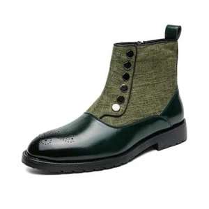 Herren Stiefeletten Spitz zulaufend Flügelspitze Reißverschluss Zusammengefügt Einreiher Knopf Schuhe - Bild 1 von 26