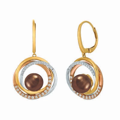 LeVian 14K Three-Tone-Gold Brown Pearl H-I SI2 Diamond 0.44 cts Earrings - Image 1 of 4