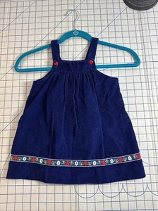 Vintage Blue Corduroy Jumper With Flower And Heart Detailing Size 2T - Picture 1 of 7