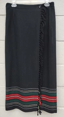 Pendleton Wool Wrap Around Maxi Skirt with Fringe Lined Size 12 VTG 80's - Image 1 of 3