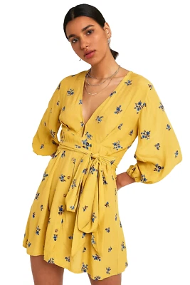 Faithfull The Brand Mini Dress Size 4 Small Yellow Floral Preppy Feminine Dainty — 第 1/4 张图片