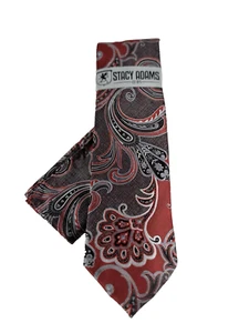 Stacy Adams Men's Tie & Hanky Red Black Silver Charcoal Grey Paisley 3.25" Wide - Picture 1 of 6