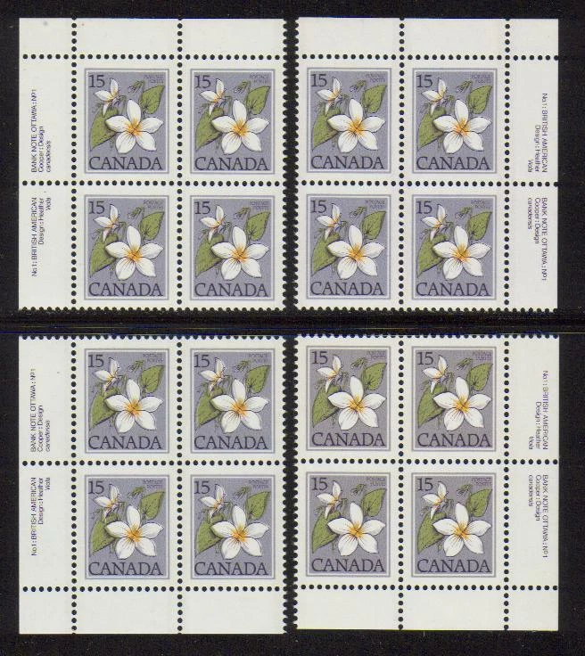 1979 Canada SC# 787 - Floral Definitive Plate No. 1 Plate Blocks of 4 M-NH #2876 - Image 1 of 1