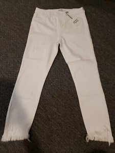 Glamour Farms Boutique High Rise Skinny Jean Size 9 White Stretch NWT Frayed Bot - Picture 1 of 9