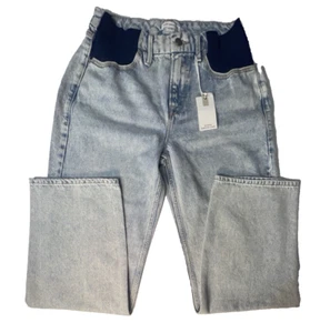 GOOD AMERICAN Jeans Maternity Girlfriend Distressed 4/27 Light Blue Elastic NWT - Picture 1 of 14