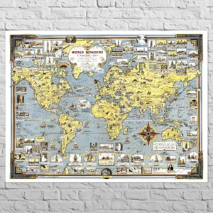 Weltwunder Karte, 1939 | 39x30" Vintage Retro Dekor | Für Zimmer oder Lobby - Bild 1 von 6