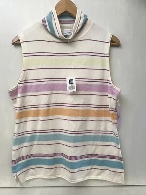 GAP шелк эластичной женщин без рукавов высоты шеи в полоску верхний размер L большой новый с Ярлыками - Изображение 1 из 4