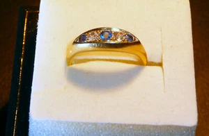 Antique 18ct Yellow Gold Ceylon Sapphire & Diamond Ring. Size J. Hallmarked 1916 - Picture 1 of 4