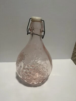 Jus de Fruits Casadis Milano Italy Pink Glass Bottle Decanter Stopper 1/2 Gallon - Image 1 of 4