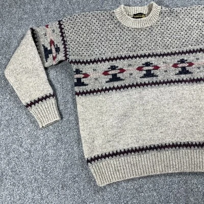 VINTAGE 70s Thunderbird Sweater Men Size Medium Wool Crewneck Southwestern Totem - Image 1 of 4