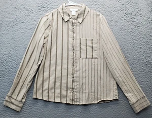 Kirious Shirt Top Womens Medium Multi Linen Blend Striped Collared Button Down - Picture 1 of 8
