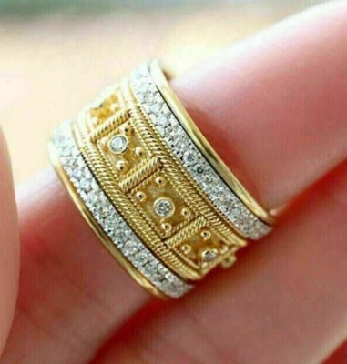 2 KT Lab-Created Donna Unico Fede Nuziale 14k Placcato Oro Giallo Argento - Immagine 1 di 4