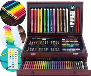 ART 101 Doodle - 142 Pc Wood Carry Case Mixed crayons, oil pastels, watercolors - Picture 1 of 1