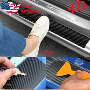 4PC Carbon Fiber Scuff Plate Door Sill Sticker Protector For Tesla Model 3 S X Y - Imagen 1 de 12