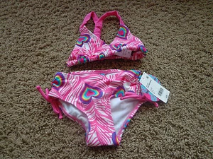 Costume da bagno BEACH NATIVE 2 pezzi nuovo con etichetta tg 5 rosa 2 pezzi cuori e righe - Foto 1 di 6
